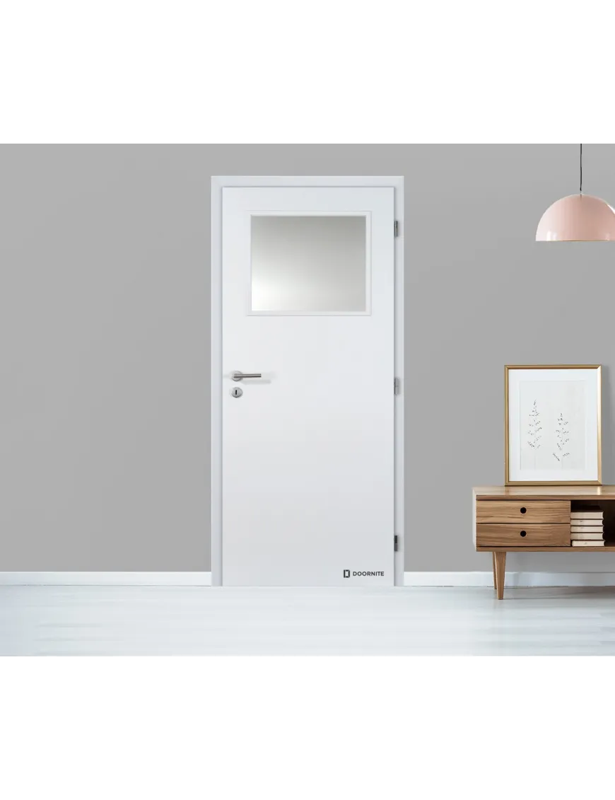 Jednokrídlové biele dvere DOORNITE - SKLO 1/3