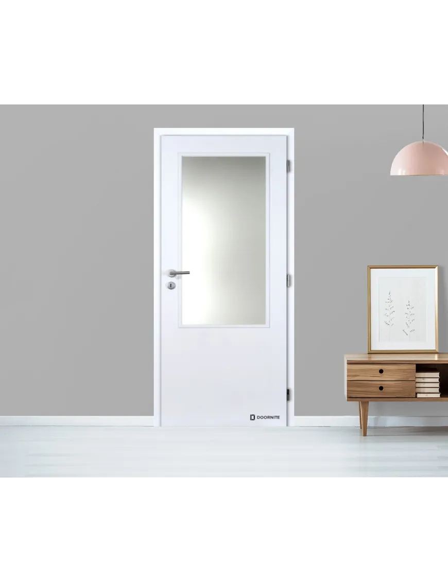 Jednokrídlové biele dvere DOORNITE - SKLO 2/3