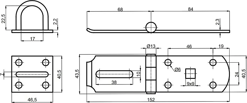 Petlica na visiaci zámok 150 x 40 x 2 mm