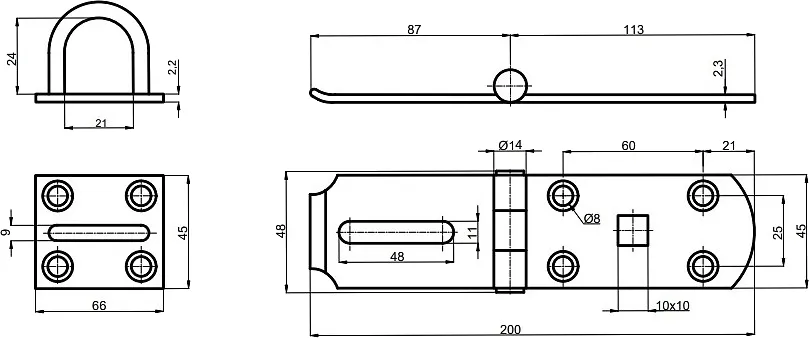 Petlica na visiaci zámok 200 x 45 x 2 mm