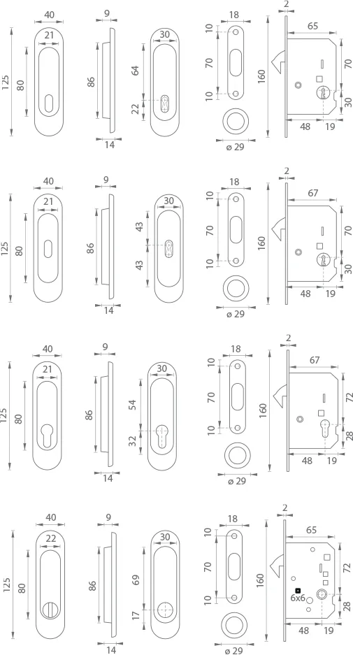 Oválny set na posuvné dvere FIMET